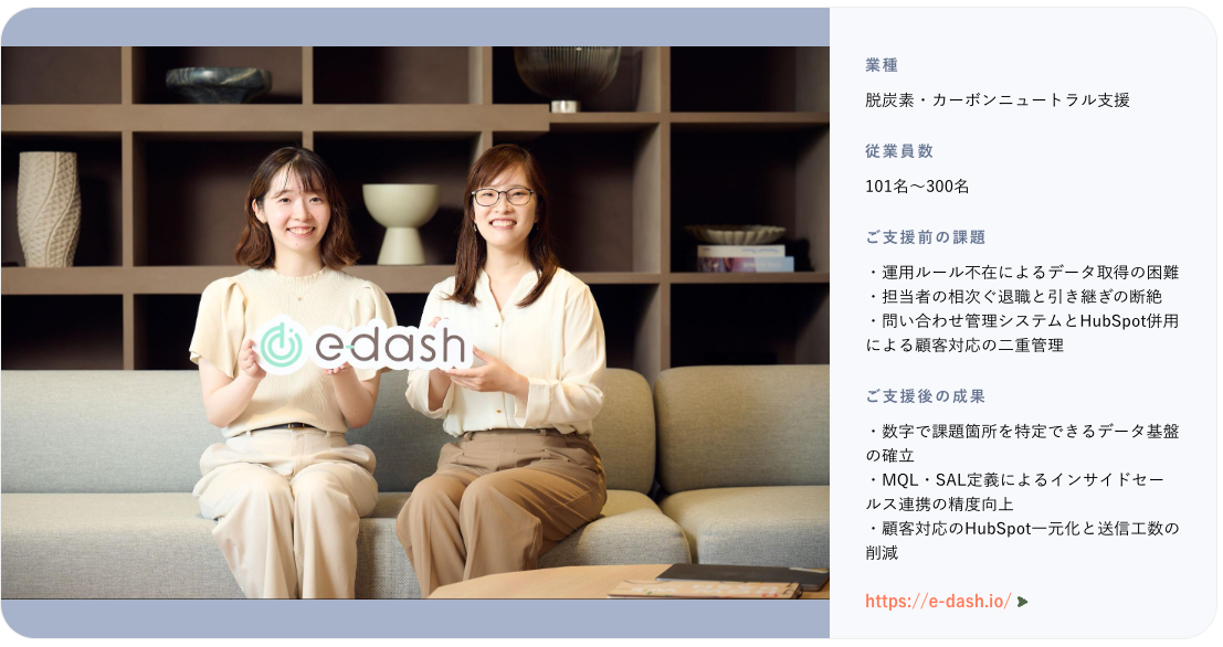 100、e-dashのHubSpot運用を再設計　Service Hubへ移行し問い合わせ管理を統一