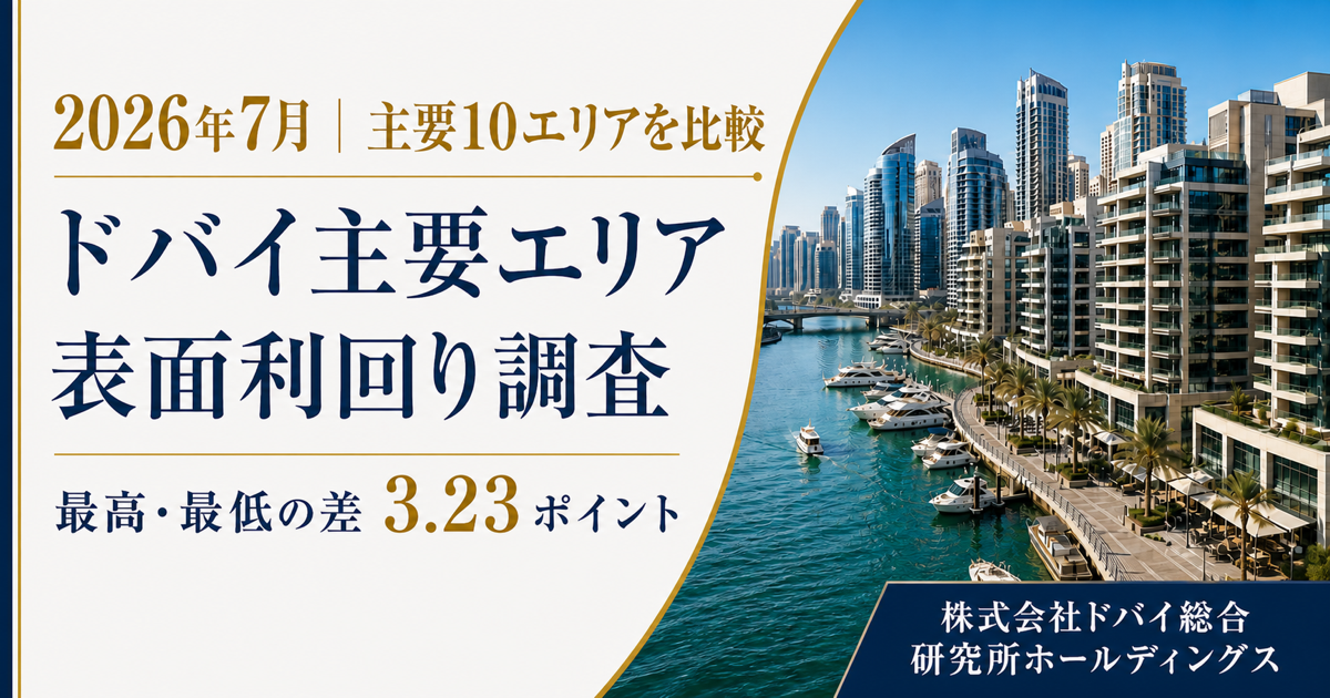 ドバイ主要10エリアのアパート利回り調査、最高7.89%・最低4.66%で差は3.23ポイント