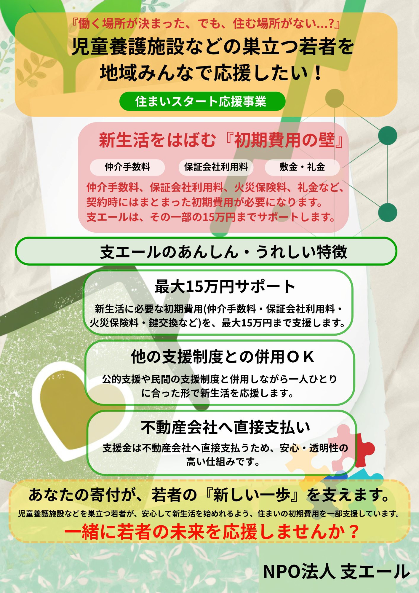 支エール、児童養護施設退所の若者に新生活費を最大15万円支援 初年度は2人で試行 支エール、児童養護施設退所の若者に新生活費を最大15万円支援 初年度は2人で試行