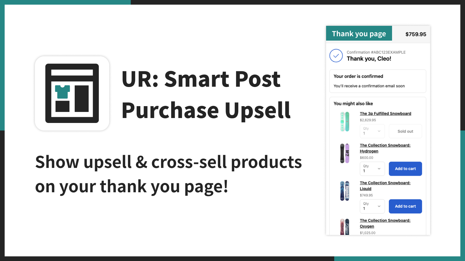 Shopify購入後サンクスページで追加購入を促すECアプリ「UR: Smart Post Purchase Upsell」提供開始 Shopify購入後サンクスページで追加購入を促すECアプリ「UR: Smart Post Purchase Upsell」提供開始