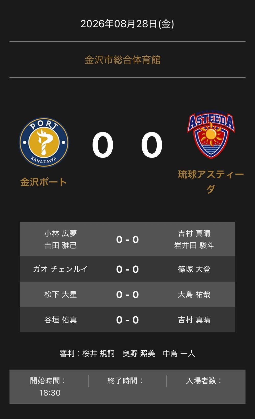 Ｔリーグ、8月28日公式戦「金沢ポートvs琉球アスティーダ」オーダーを公表