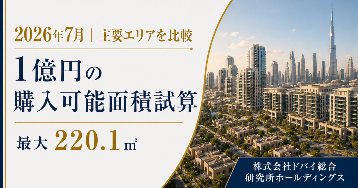 ドバイ主要10エリア、1億円で買える広さに最大2.66倍差 最小82.9㎡〜最大220.1㎡ ドバイ主要10エリア、1億円で買える広さに最大2.66倍差 最小82.9㎡〜最大220.1㎡