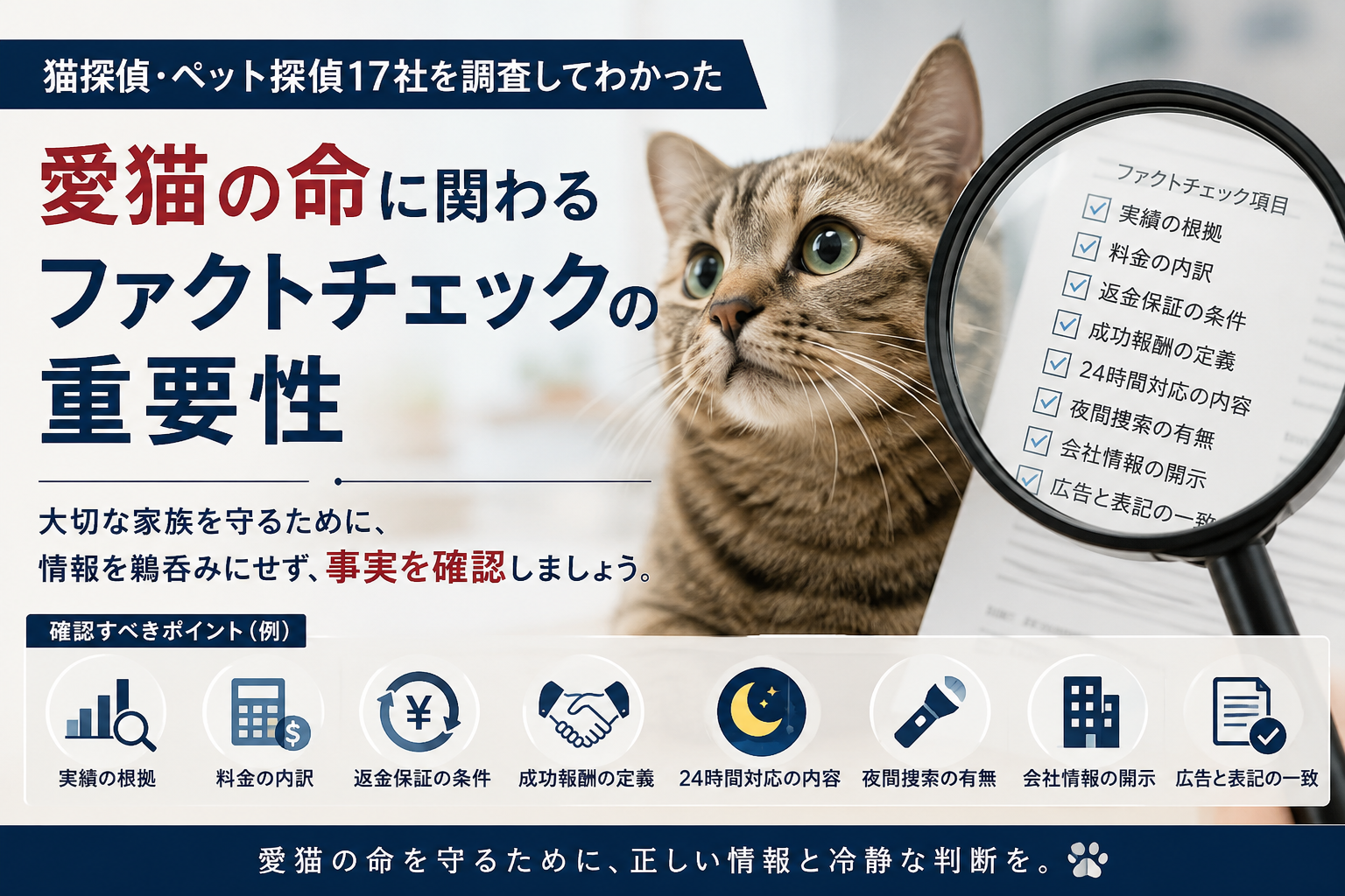 猫探偵17社サイトを比較、発見率の定義や返金条件など「依頼前の確認点」を提言 猫探偵17社サイトを比較、発見率の定義や返金条件など「依頼前の確認点」を提言