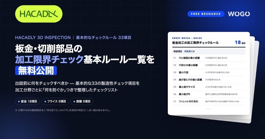 WOGO、板金・切削部品の「加工限界チェック」基本33項目を無料PDFで公開 WOGO、板金・切削部品の「加工限界チェック」基本33項目を無料PDFで公開