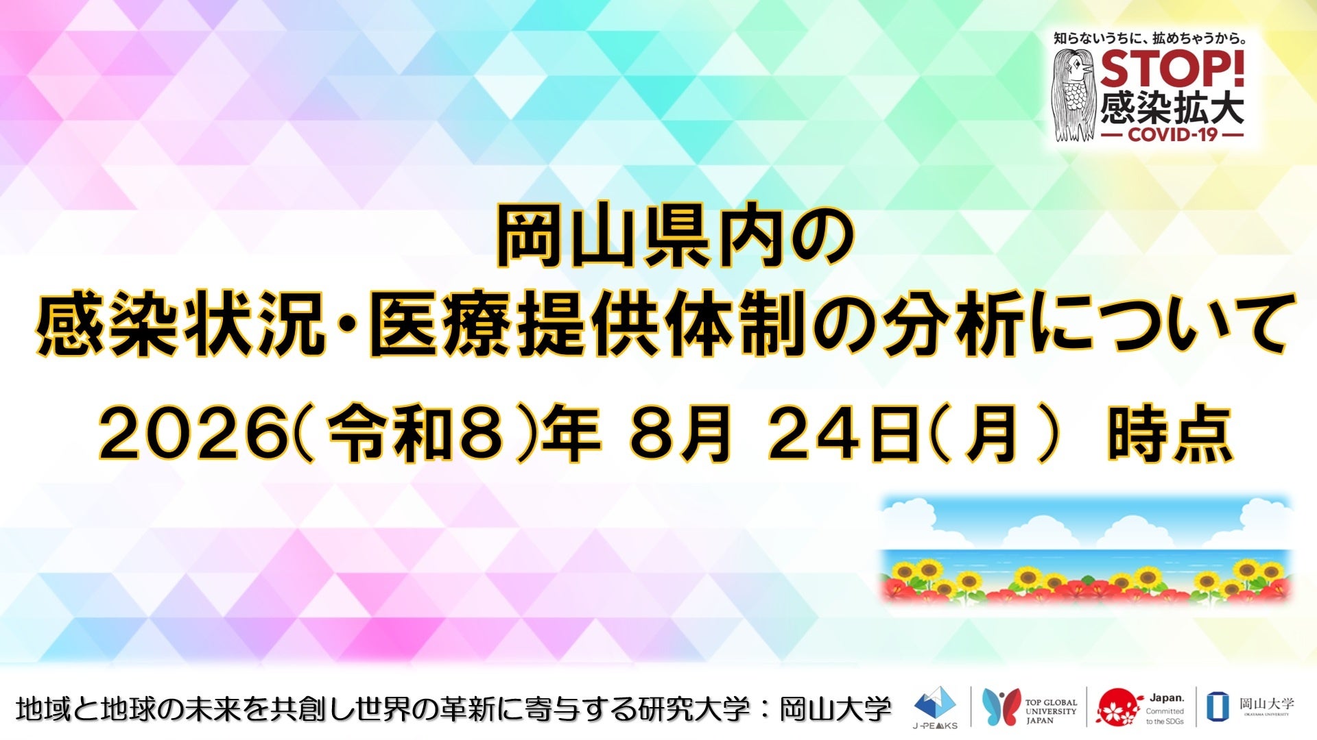 岡山大、県内の感染状況と医療体制を1枚に整理 コロナ定点報告1.70人(8月24日) 岡山大、県内の感染状況と医療体制を1枚に整理 コロナ定点報告1.70人(8月24日)