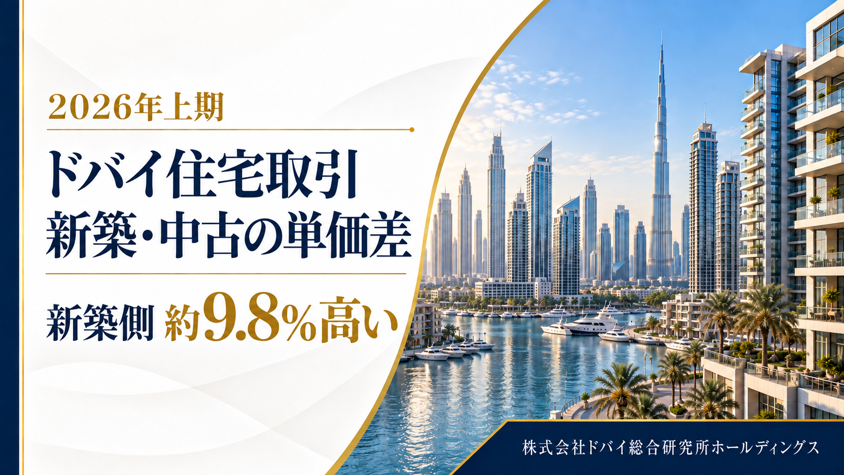 ドバイ住宅市場、新築の単価中央値が中古比9.8%高水準 2026年上期データ ドバイ住宅市場、新築の単価中央値が中古比9.8%高水準 2026年上期データ