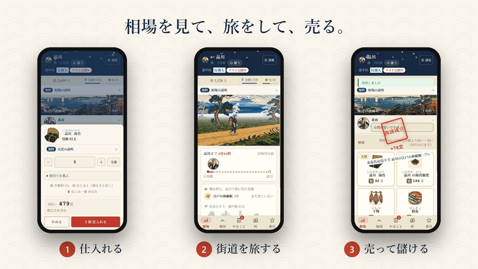 江戸街道で仕入れと売買を学ぶブラウザゲーム「あきんど道中」、SweetLeapが先行公開 江戸街道で仕入れと売買を学ぶブラウザゲーム「あきんど道中」、SweetLeapが先行公開
