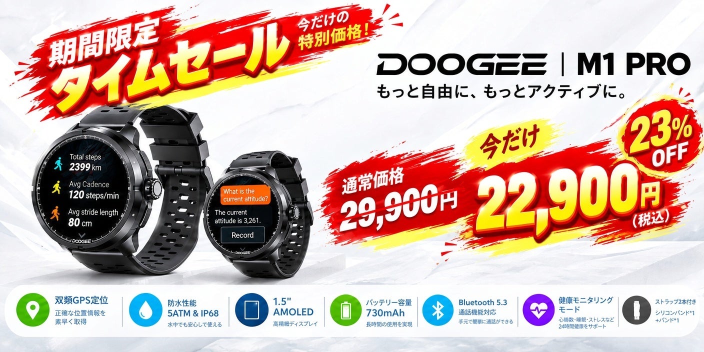 DOOGEE M1 PRO、Amazonで期間限定22,900円に 通常29,900円から約23%OFF DOOGEE M1 PRO、Amazonで期間限定22,900円に 通常29,900円から約23%OFF
