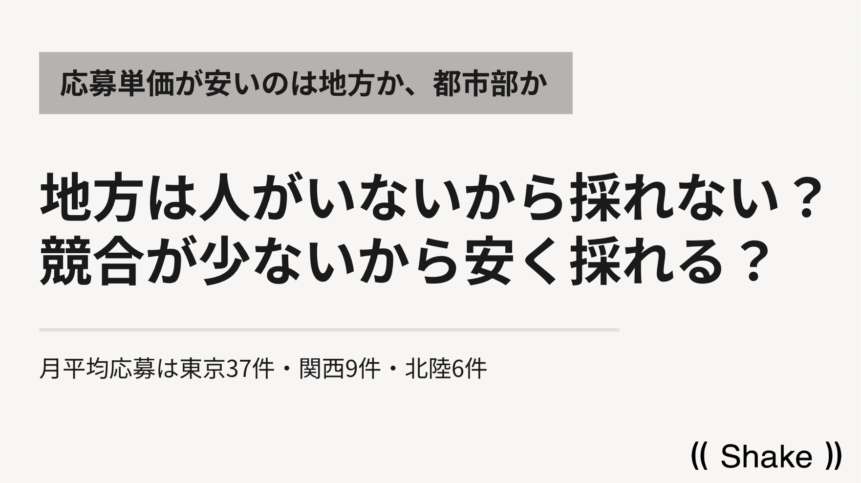採用支援107社の実測で地域別応募数と応募単価を検証、Shakeがレポート公開 採用支援107社の実測で地域別応募数と応募単価を検証、Shakeがレポート公開