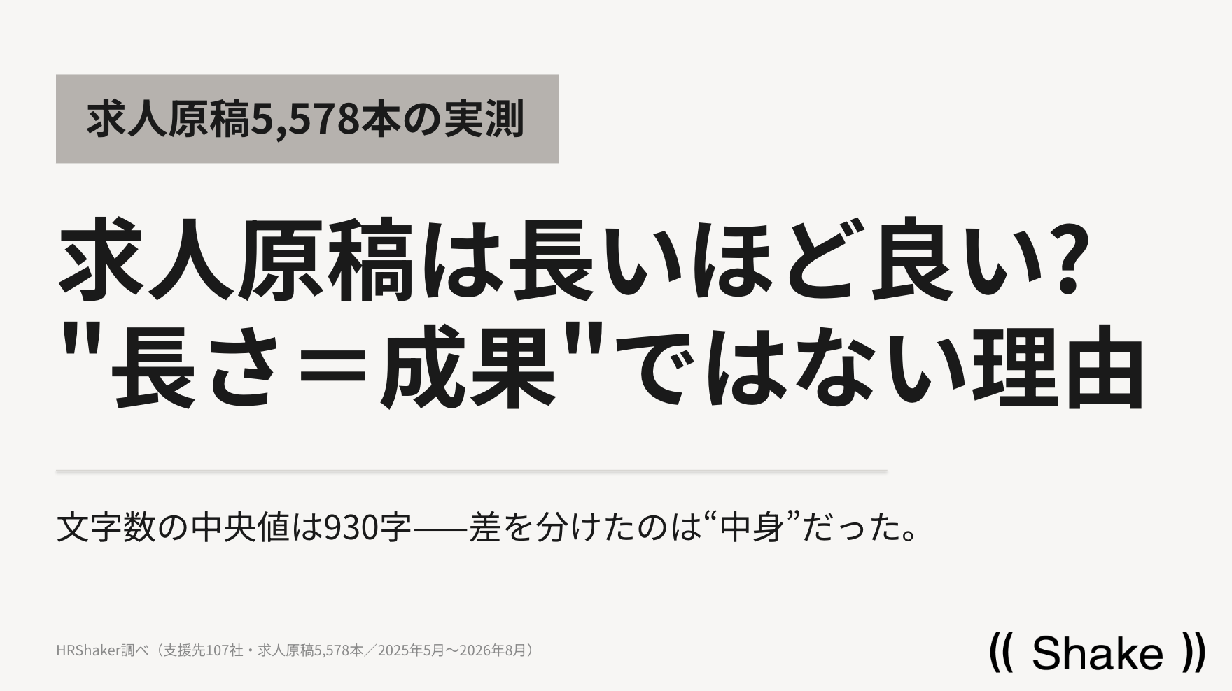 中小企業107社の求人5,578本を分析、中央値930字でも成果は「条件開示と具体性」